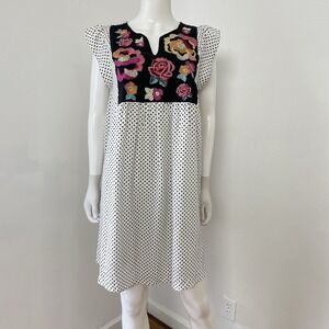 Savanna Jane Size M Shift Mini Dress Polka Dot Embroidered Floral Sleeveless